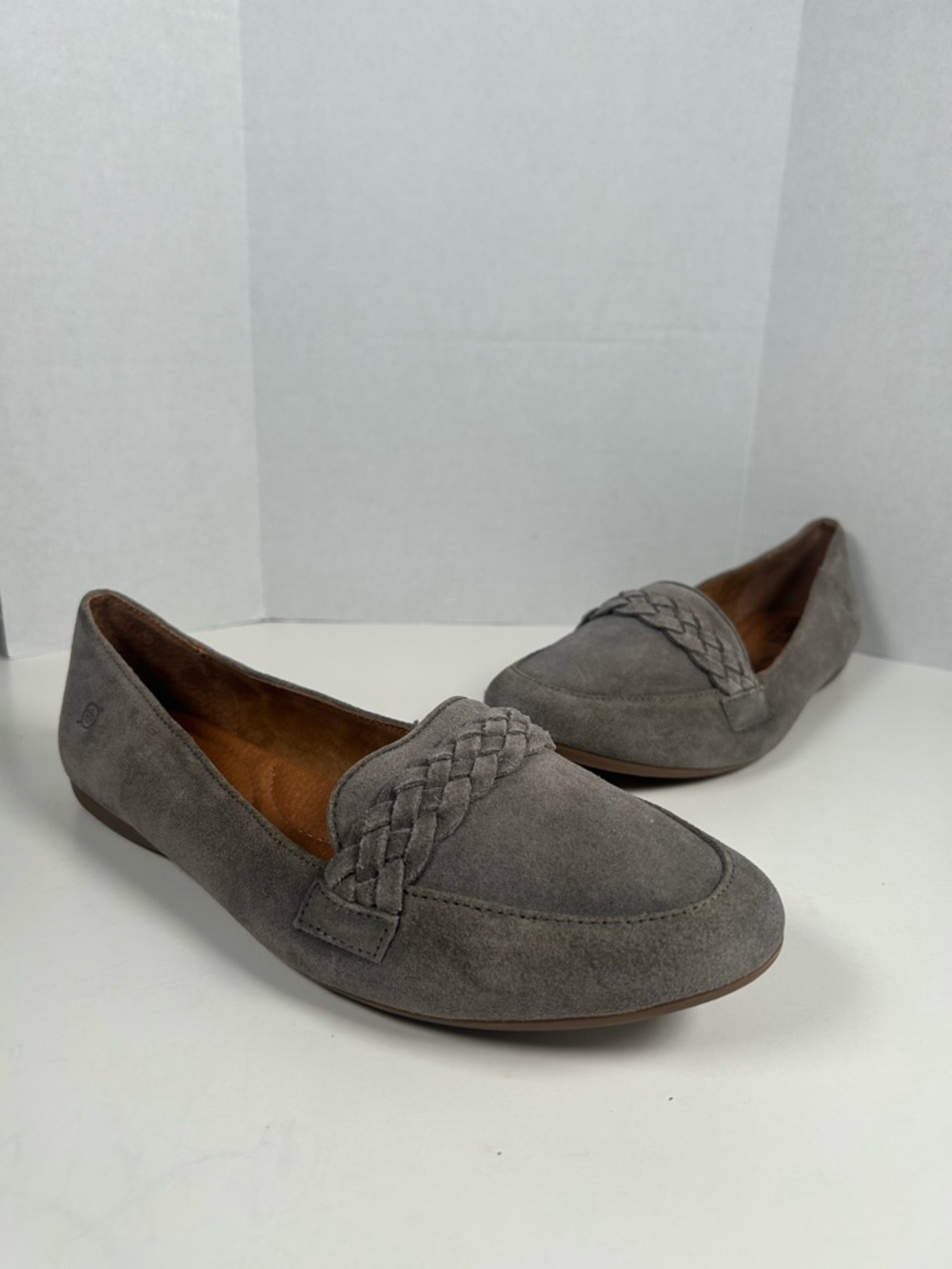 Born Women’s Gray Suede Braided Loafers Size US 9.5 / EU 41 Slip-On NEW